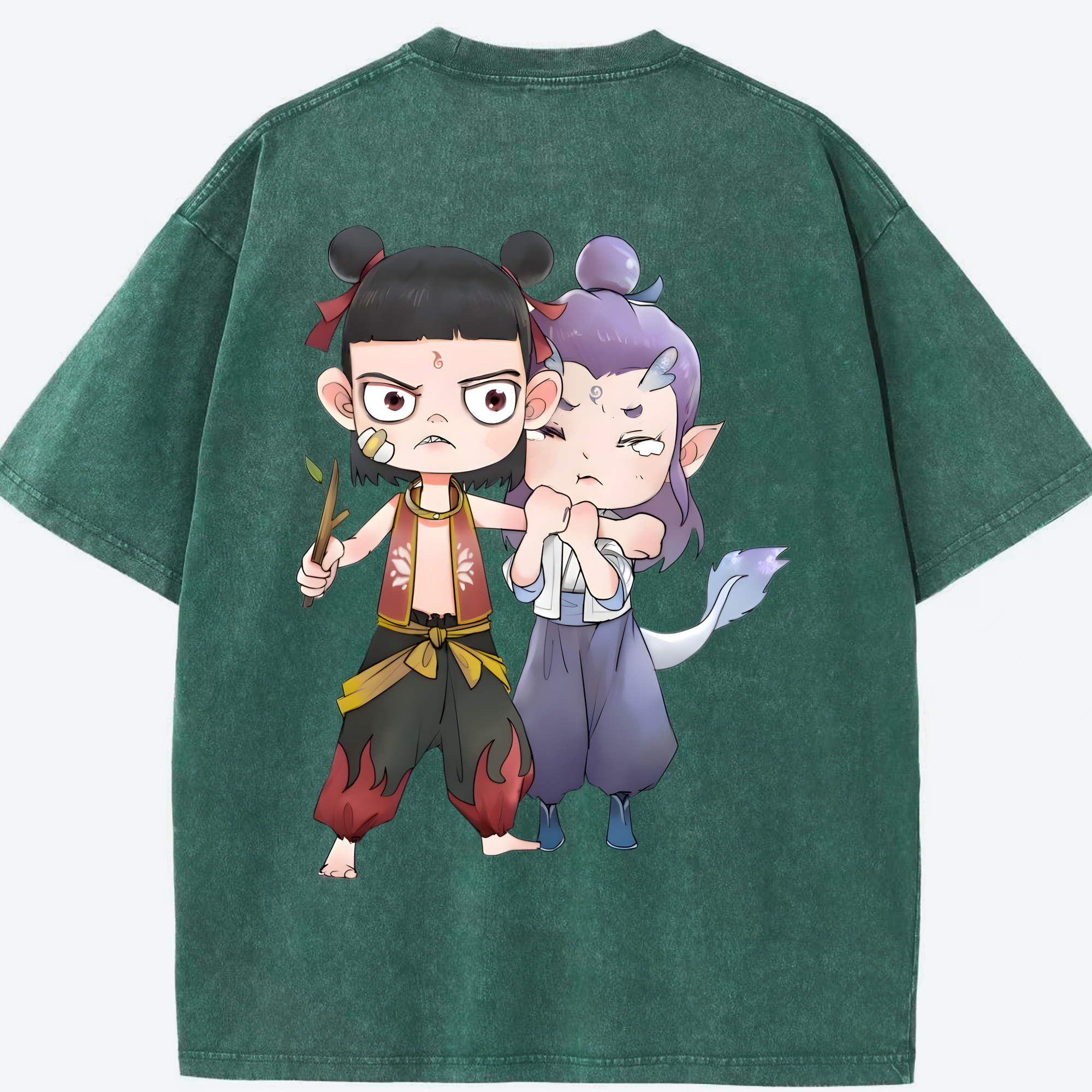 （画像用） Ne Zha 2 ナタ 魔童の大暴れ 綿100% ヴィンテージ風 半袖Tシャツ（背面プリント）